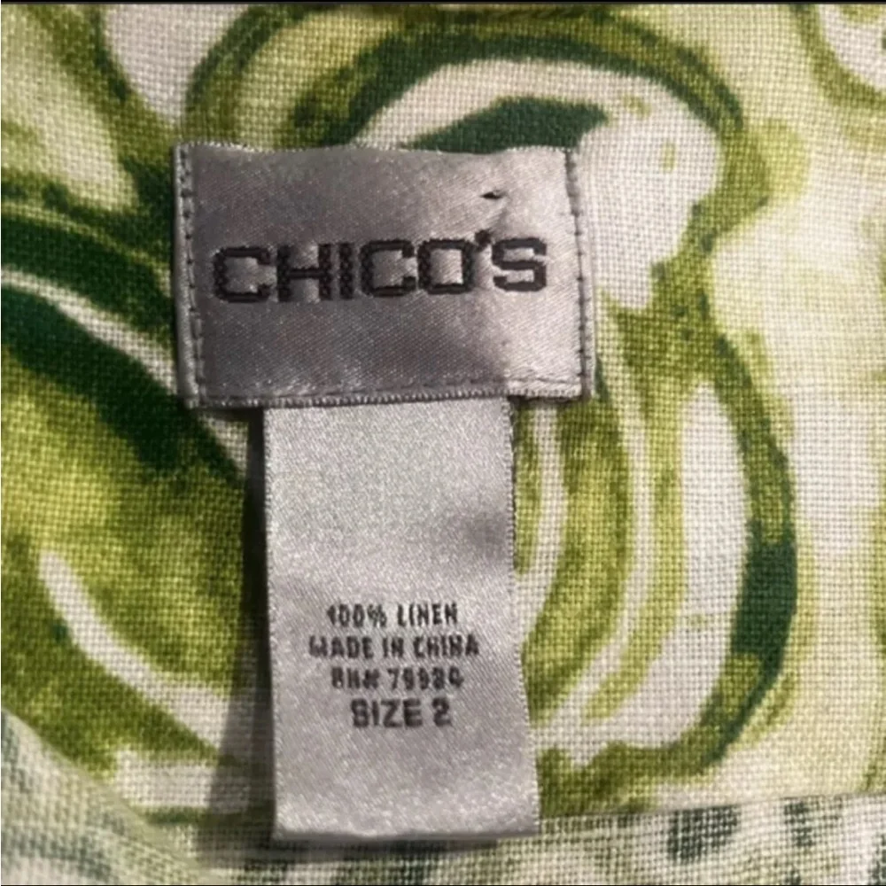 Chico's Tropical Floral 100% Linen Lime Green Button Down Shirt Sz 2 US … - Picture 7 of 8